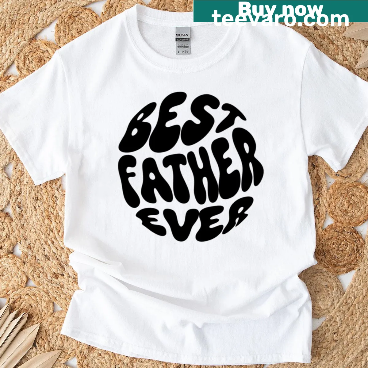 T-shirt with groovy typography: Best Dad Ever — on a men's t-shirt
