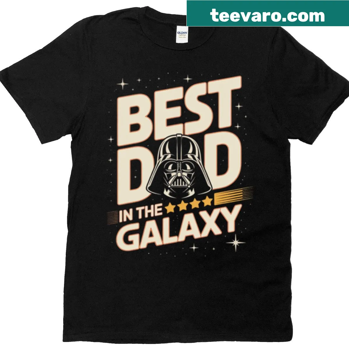 T-shirt for dads featuring 'Best Dad in the Galaxy' text with cosmic design — on a men's t-shirt
