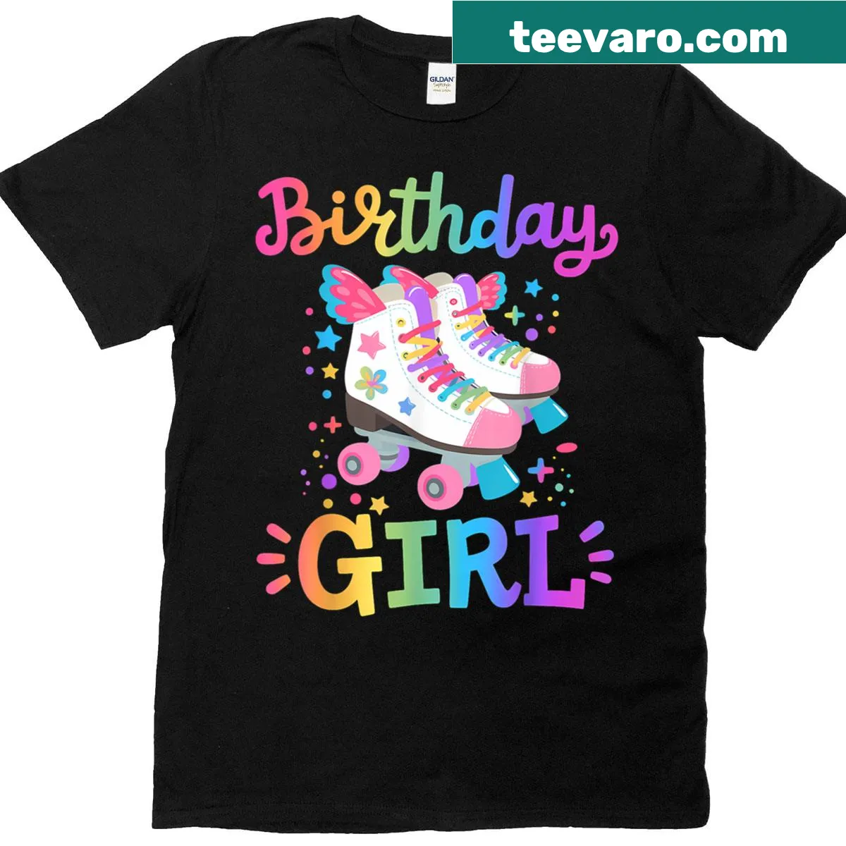 Illustrated T-shirt for a birthday girl with a roller skater design — on a men's t-shirt