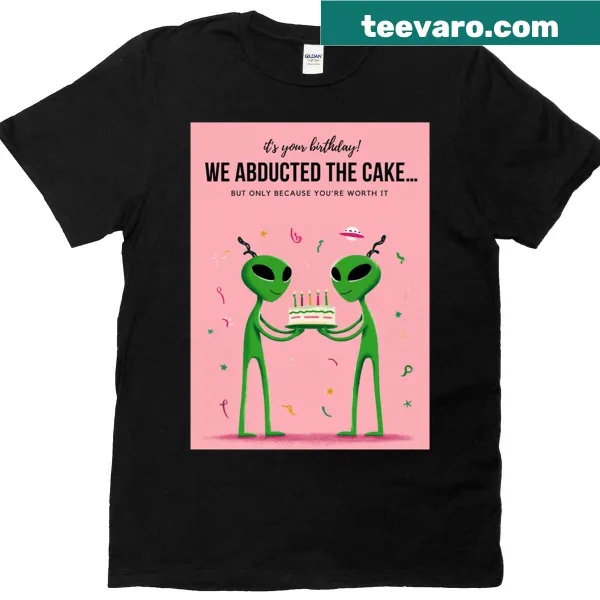 Oversized t-shirt featuring funny aliens with birthday cards.