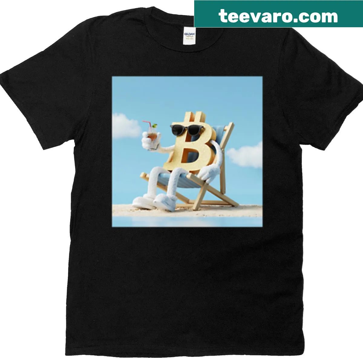 Oversized T-shirt featuring the Bitcoin logo illustration — on a men's t-shirt