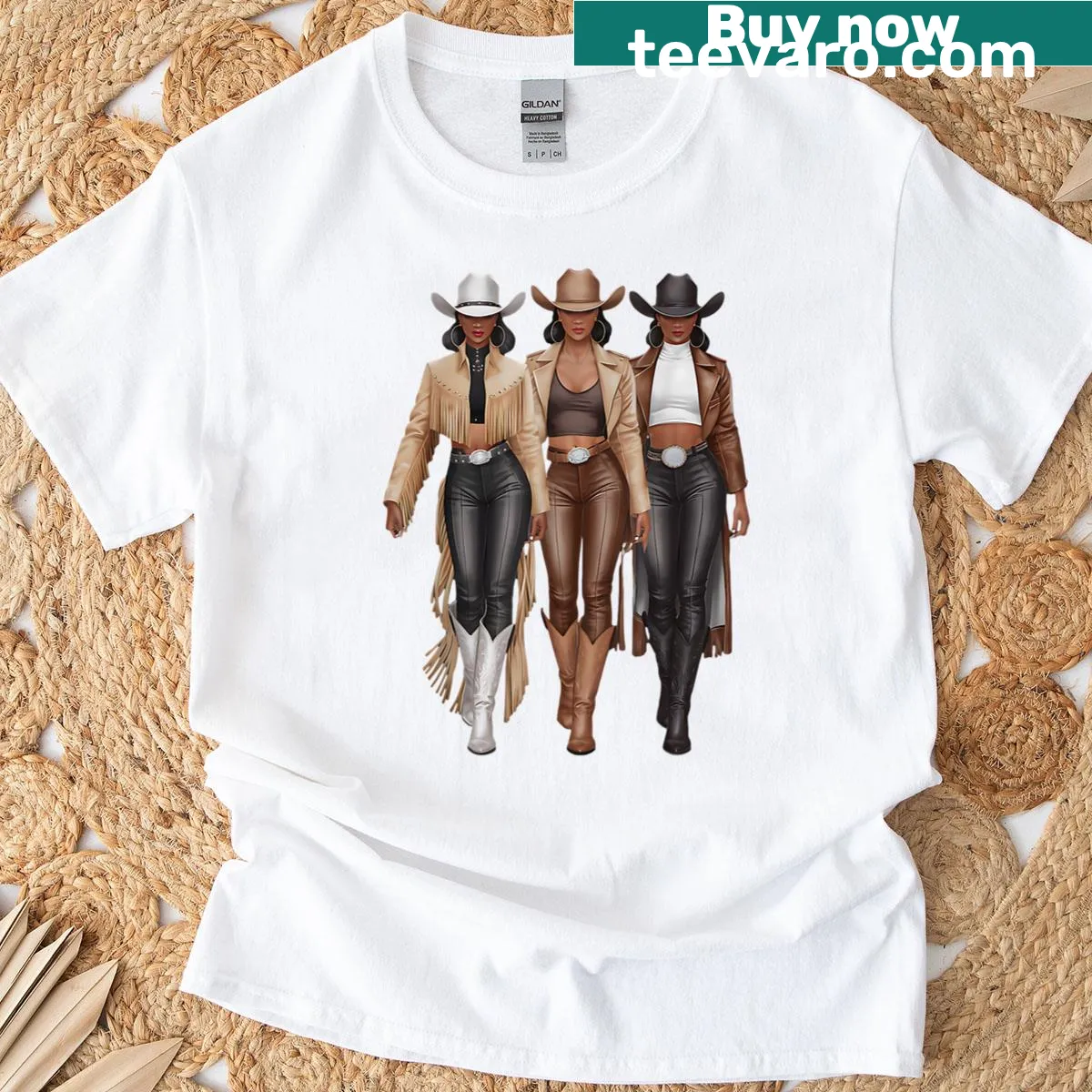Black cowgirl graphic on western-style t-shirt — on a men's t-shirt