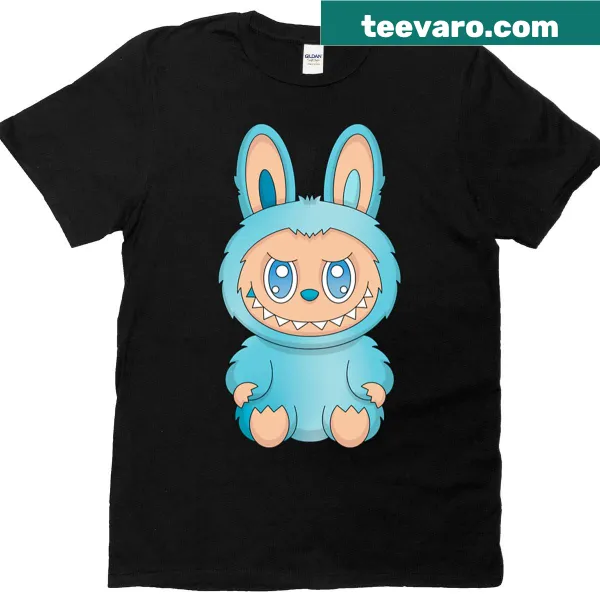 Cute blue monster Labubu illustration t-shirt