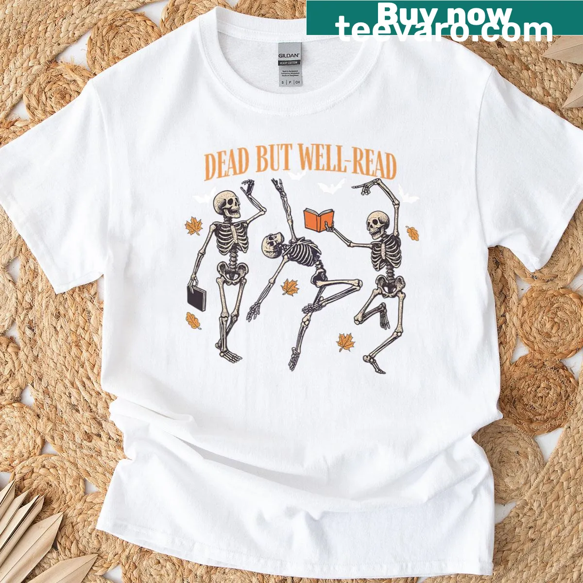 Cute pumpkin and book illustration for a Halloween-themed T-shirt. — on a men's t-shirt