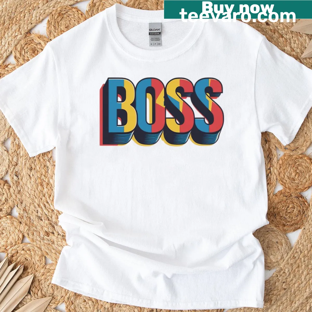 Cute t-shirt saying 'Boss' with humorous office graphics. — on a men's t-shirt