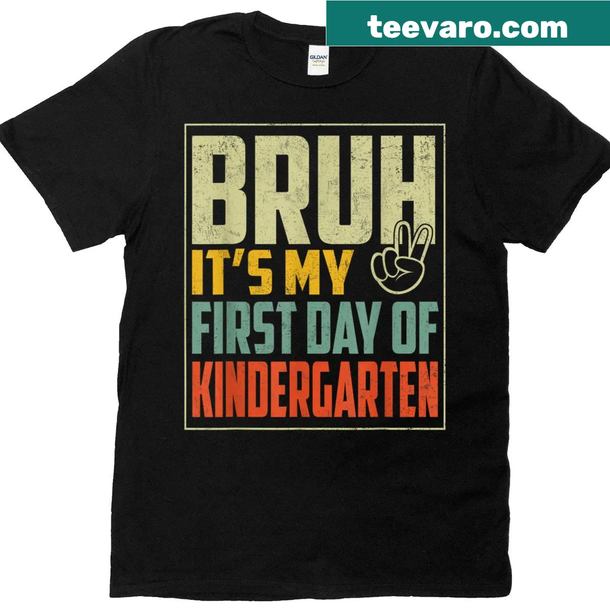 First Day of Kindergarten shirt with humorous graphic for boys — on a men's t-shirt