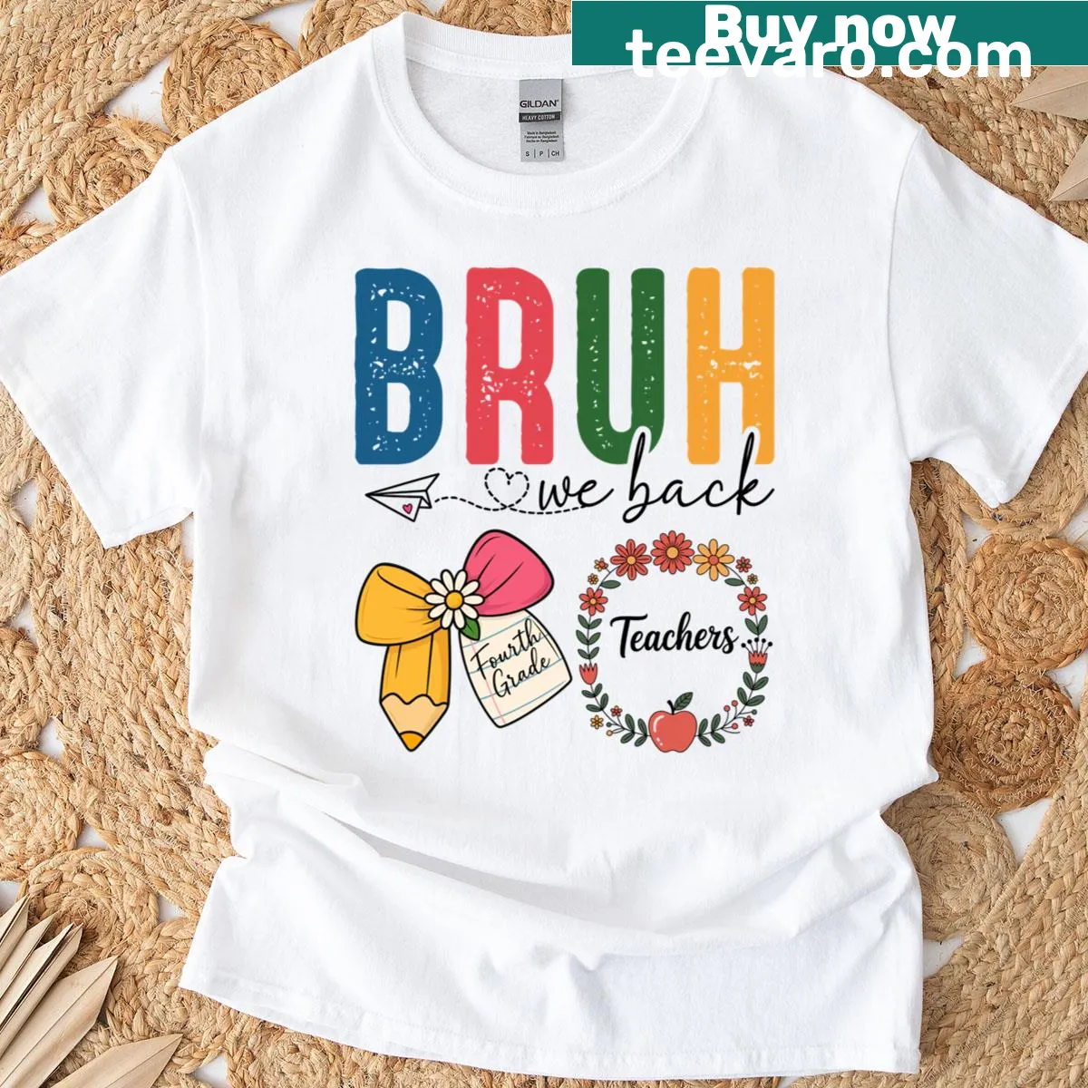 Funny cartoon T-shirt for kids with back-to-school theme and text — on a men's t-shirt