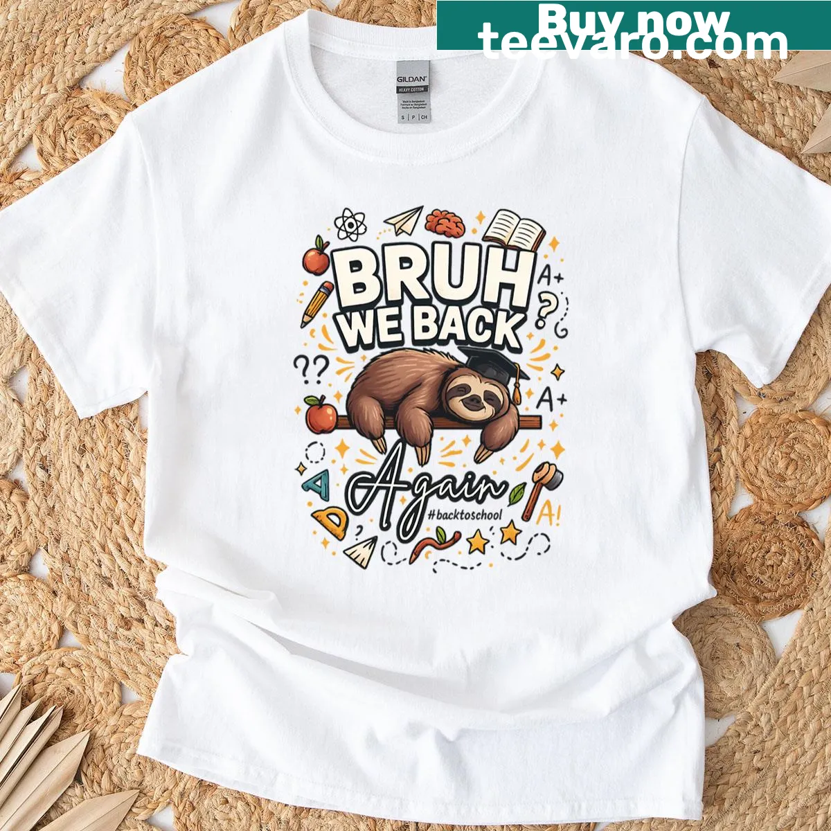 Funny sloth T-shirt for teachers with back-to-school theme and text — on a men's t-shirt
