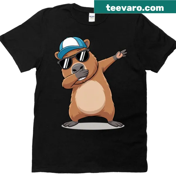 Oversized T-shirt featuring a cartoon capybara dabbing