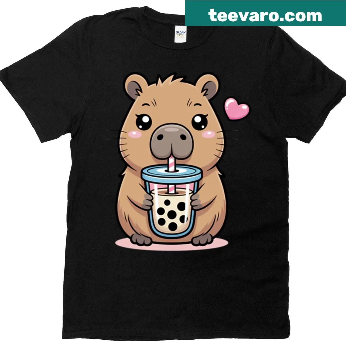 Capybara enjoying boba tea in a playful design — on a men's t-shirt