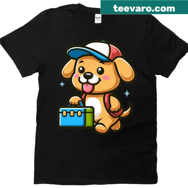 Cartoon dog with lunchbox design on oversized T-shirt