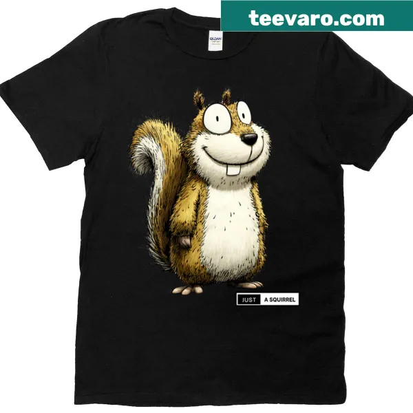 Cheerful cartoon squirrel graphic on T-shirt