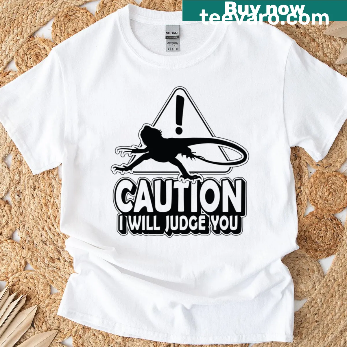 Funny T-shirt for bearded dragon lovers with humorous warning — on a men's t-shirt