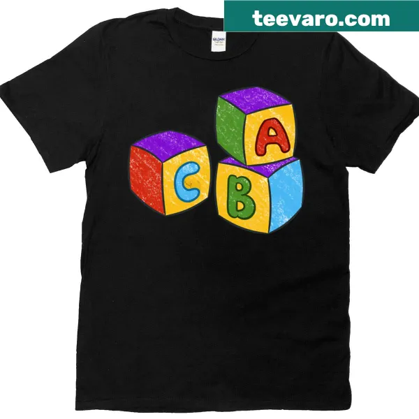 Chalk blocks graphic with ABC letters on a T-shirt