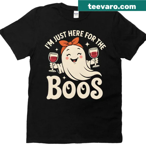Whimsical ghost holding wine glasses in a playful Halloween design