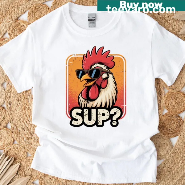 Oversized t-shirt with playful text 'Chicken Sup' for food lovers