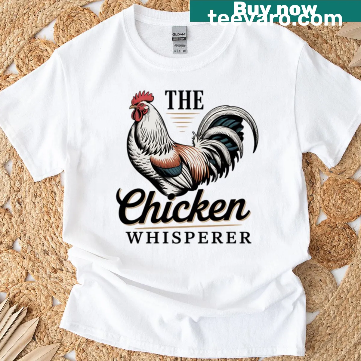 Chicken Whisperer t-shirt with text design celebrating chicken lovers — on a men's t-shirt