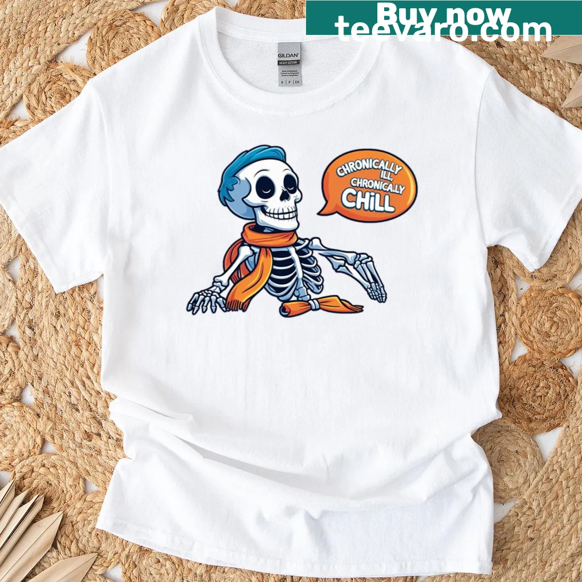 Oversized t-shirt with 'Chronically Ill Chronically Chill' text — on a men's t-shirt