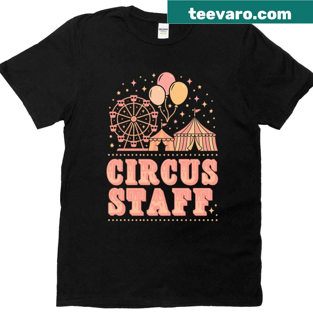Circus staff themed t-shirt with playful typography — on a men's t-shirt