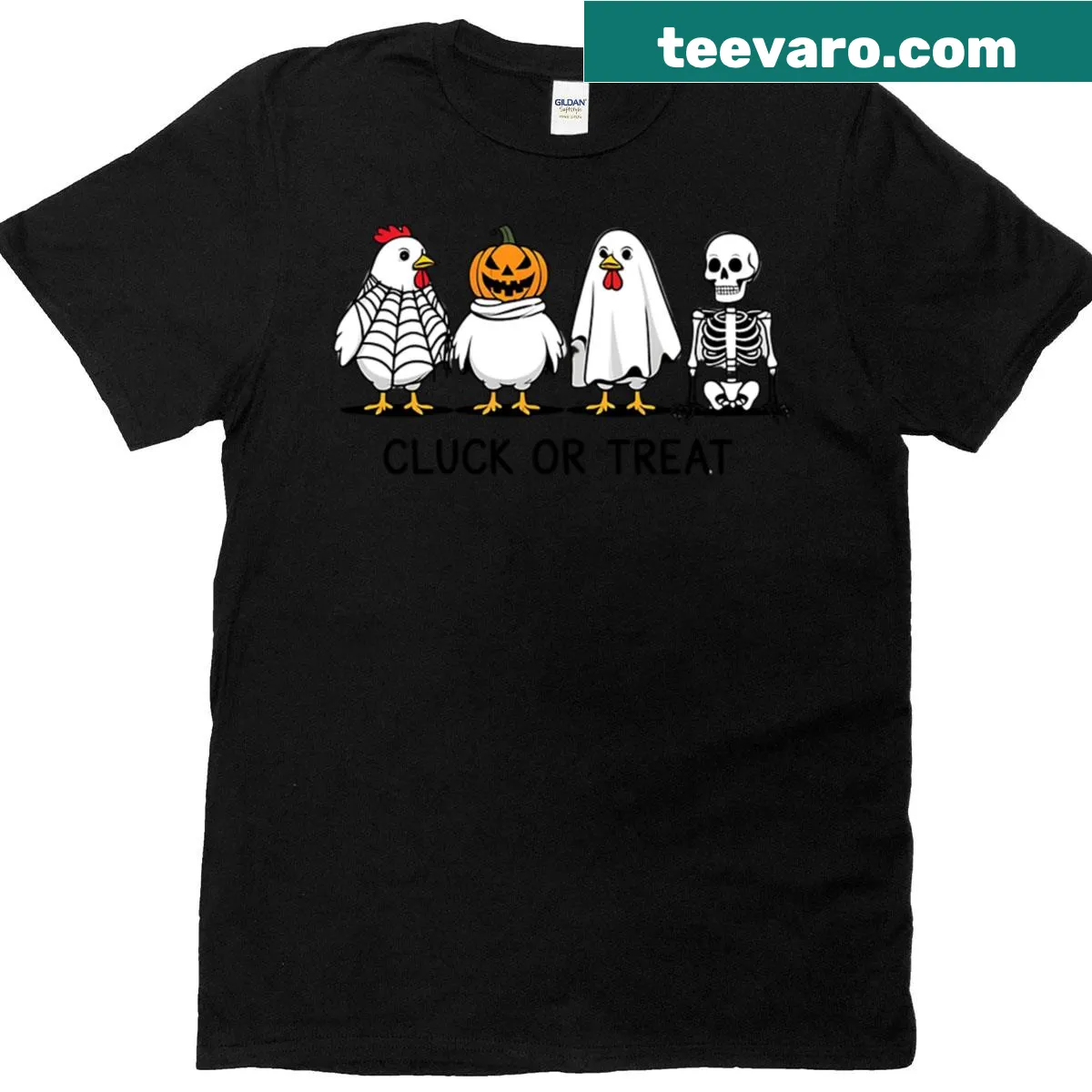 Funny Halloween chicken skeleton graphic t-shirt — on a men's t-shirt