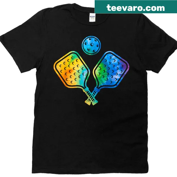 Tie dye pickleball paddles and ball icon T-shirt