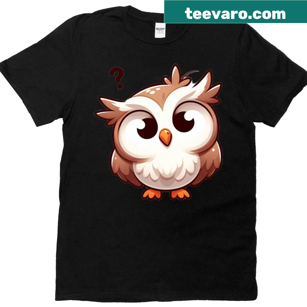Oversized T-shirt featuring a confused cartoon owl with big eyes — on a men's t-shirt