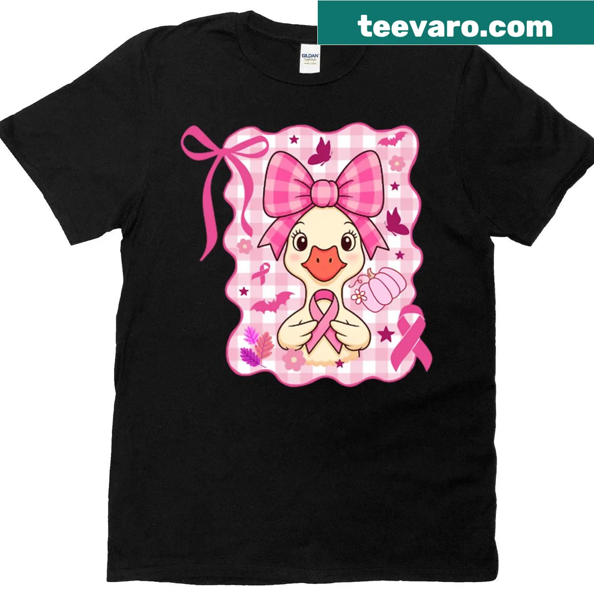 Whimsical goose illustration on a Breast Cancer awareness T-shirt — on a men's t-shirt