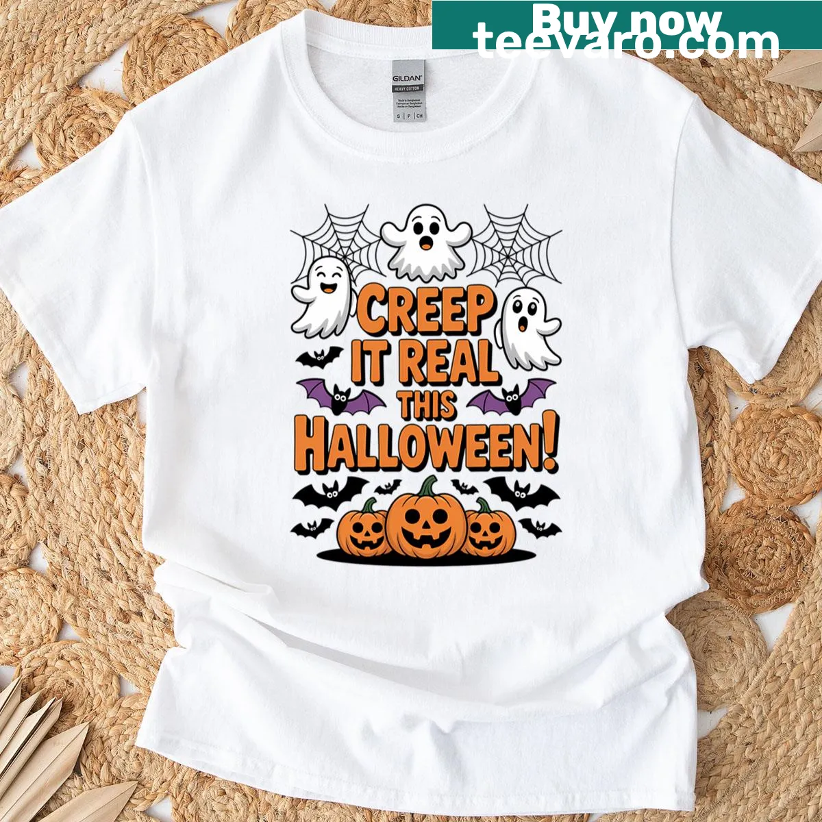 Creep It Real Halloween typography graphic T-shirt — on a men's t-shirt