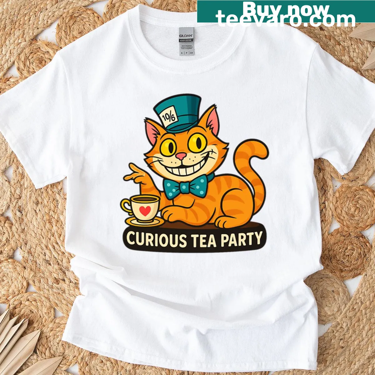 T-shirt featuring a whimsical tea party illustration — on a men's t-shirt