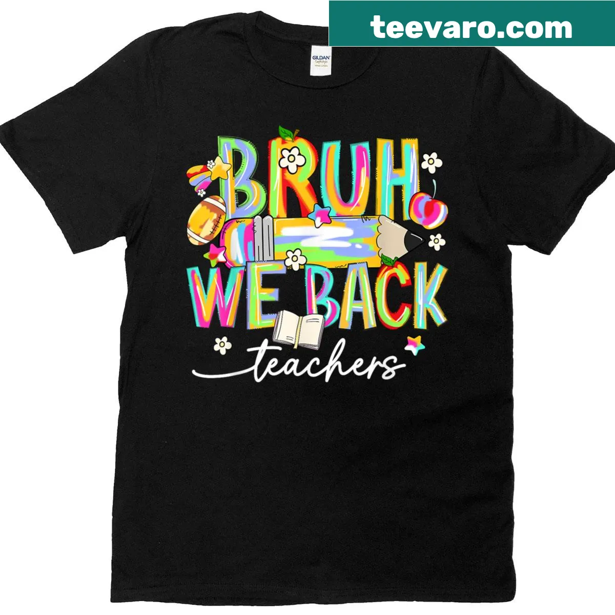 Playful 'Bruh, We Back' cartoon design for teachers on T-shirt — on a men's t-shirt