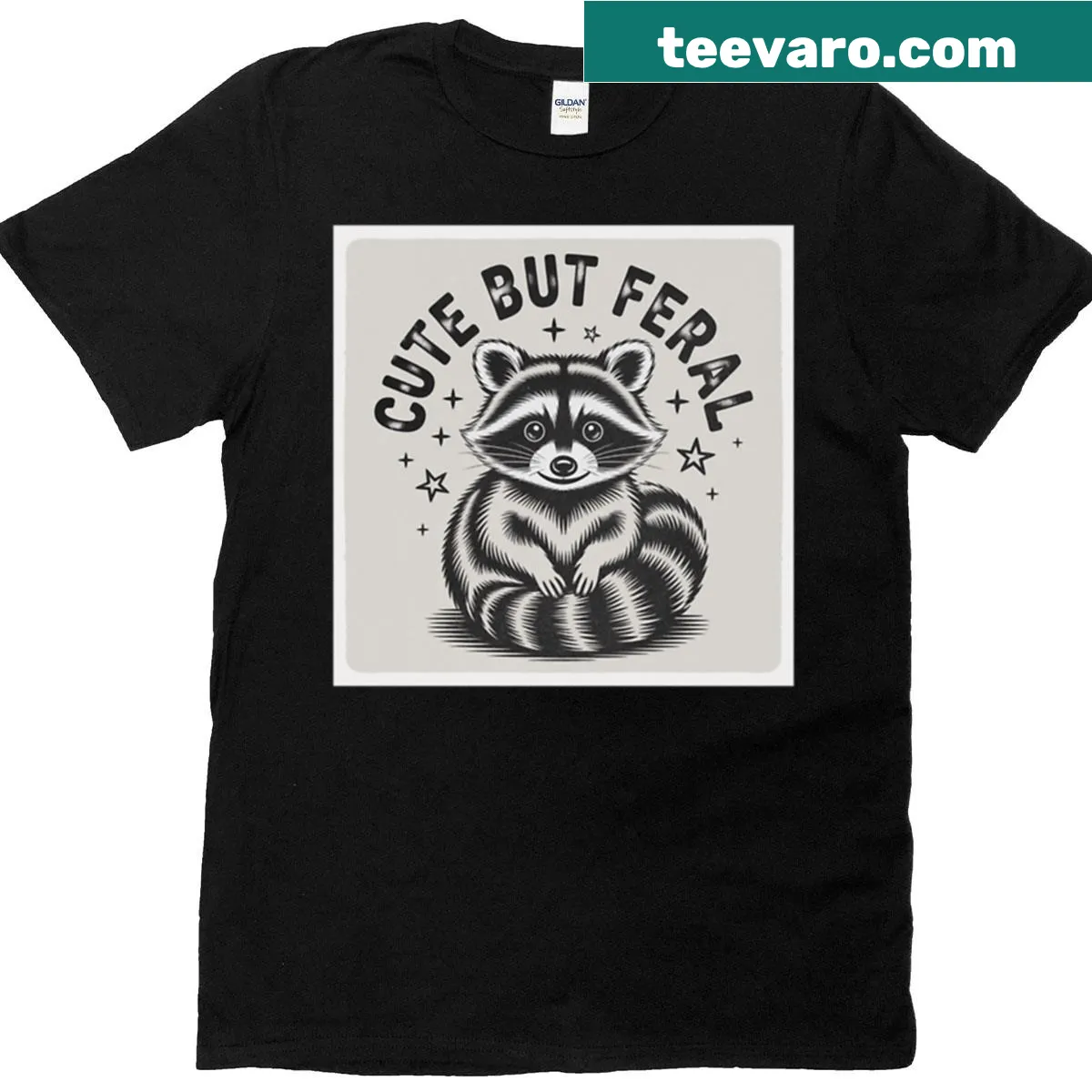 T-shirt featuring the phrase 'Cute But Feral' — on a men's t-shirt