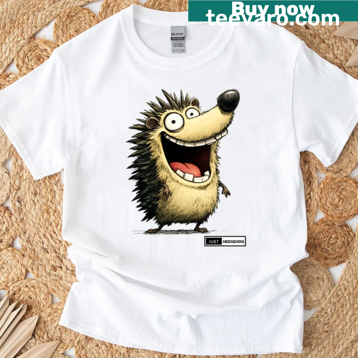 Cute cartoon hedgehog illustration on a t-shirt — on a men's t-shirt