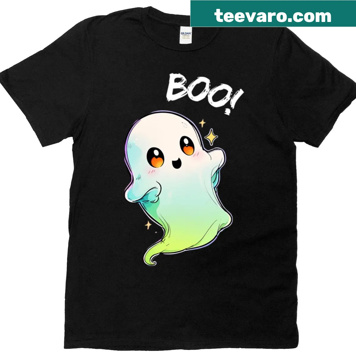 Cute friendly ghost illustration on a fun t-shirt — on a men's t-shirt