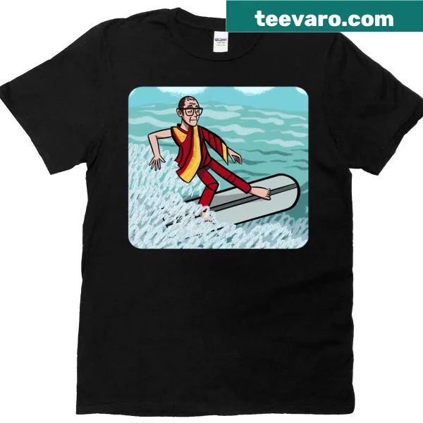 Dalai Lama themed surfer t-shirt with a playful graphic
