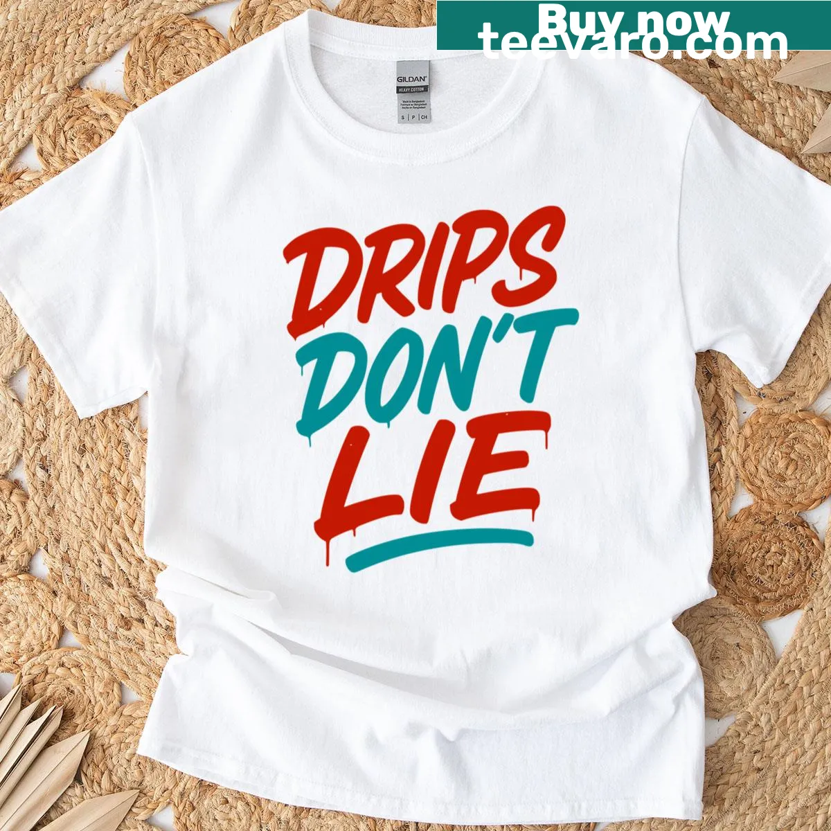 Graffiti style T-shirt with the quote "Drips Don't Lie" in artistic design — on a men's t-shirt