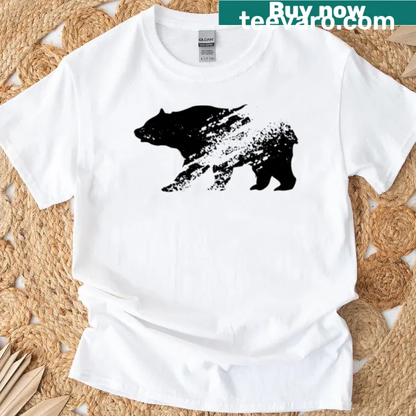 Minimalist t-shirt with a faded black abstract grizzly bear graphic