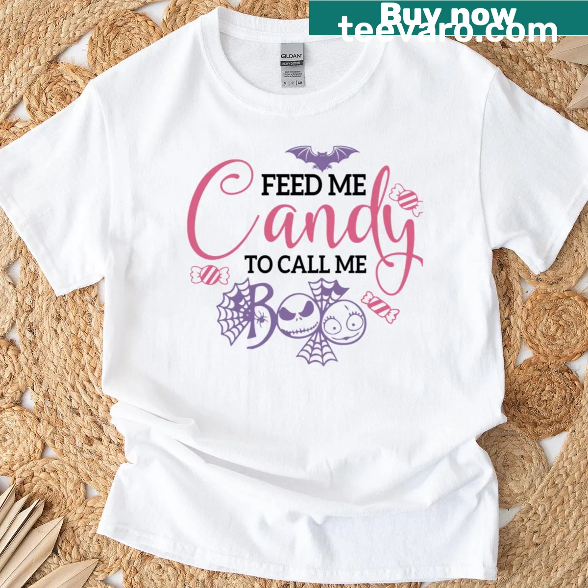 Halloween shirt with the phrase Feed Me Candy And Call Me Boo for festive fun — on a men's t-shirt