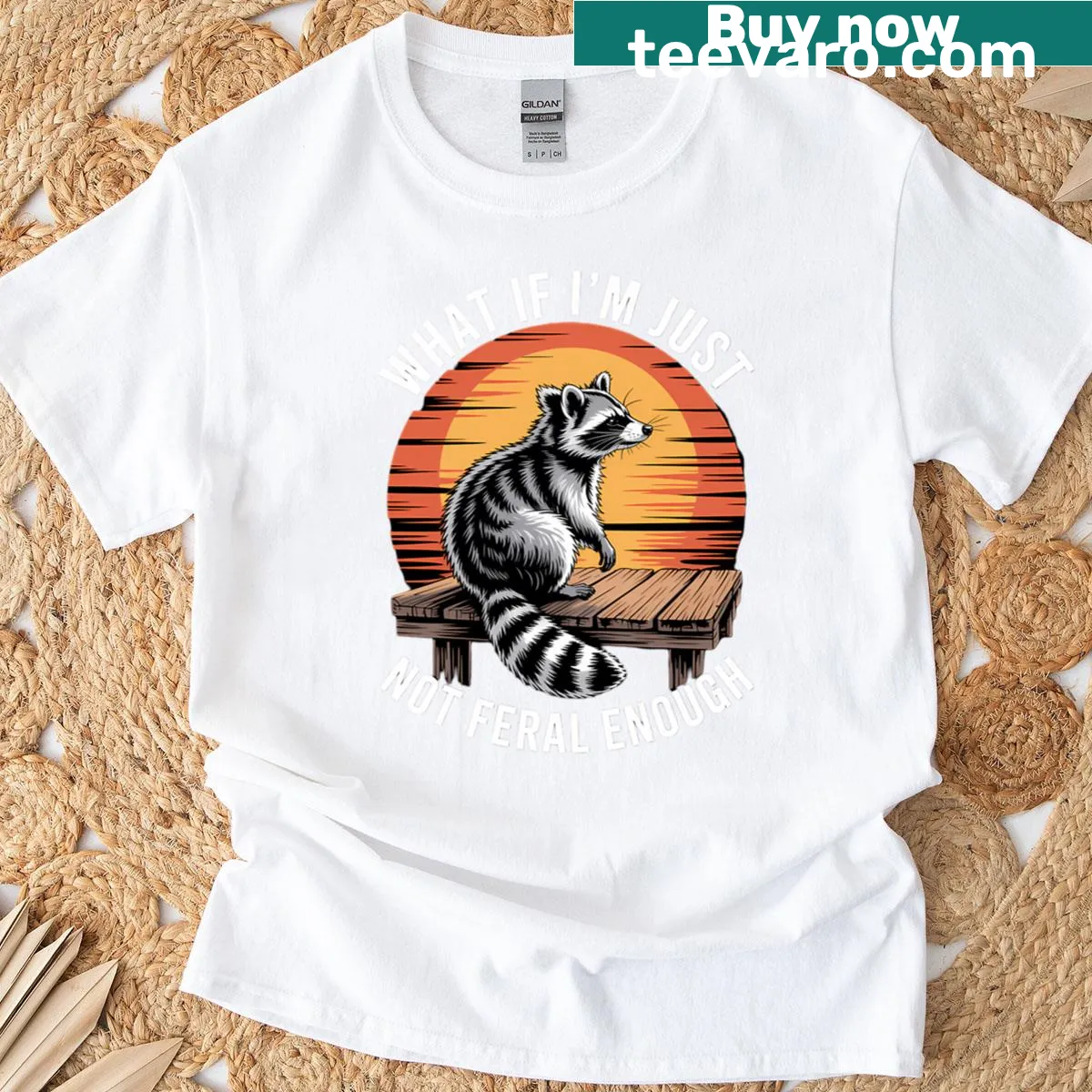 Funny cartoon raccoon graphic on a T-shirt with a humorous saying — on a men's t-shirt