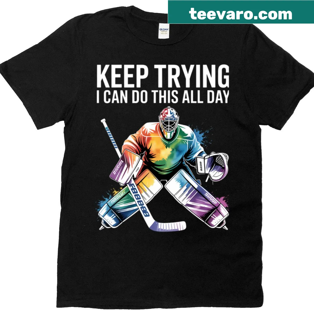 Funny field hockey goalie joke T-shirt — on a men's t-shirt