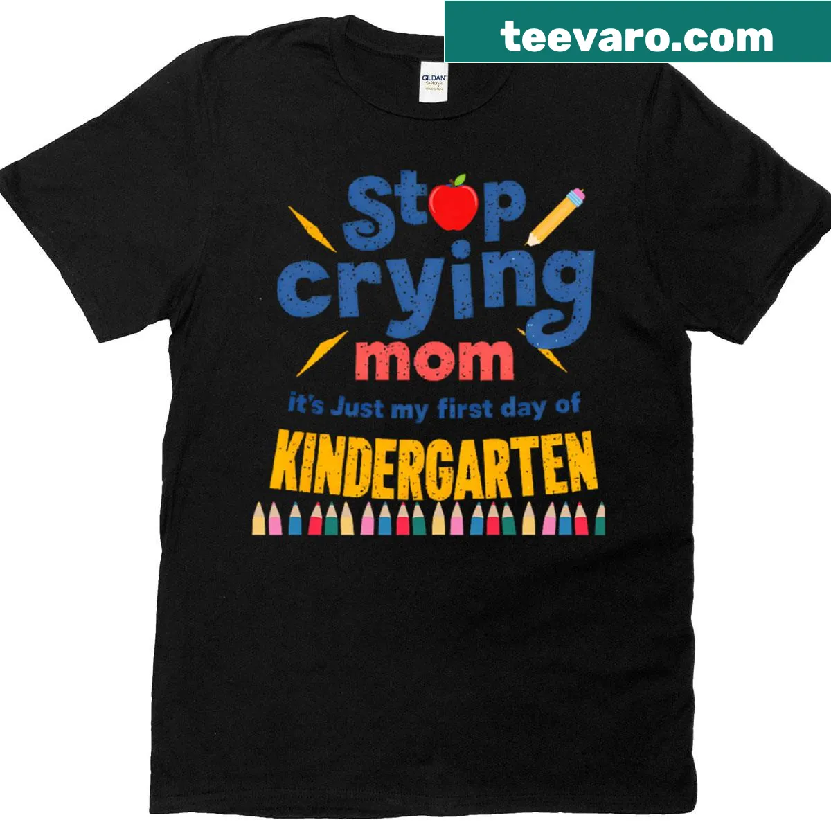 Sentimental typography design for proud moms on their child's first day of kindergarten — on a men's t-shirt