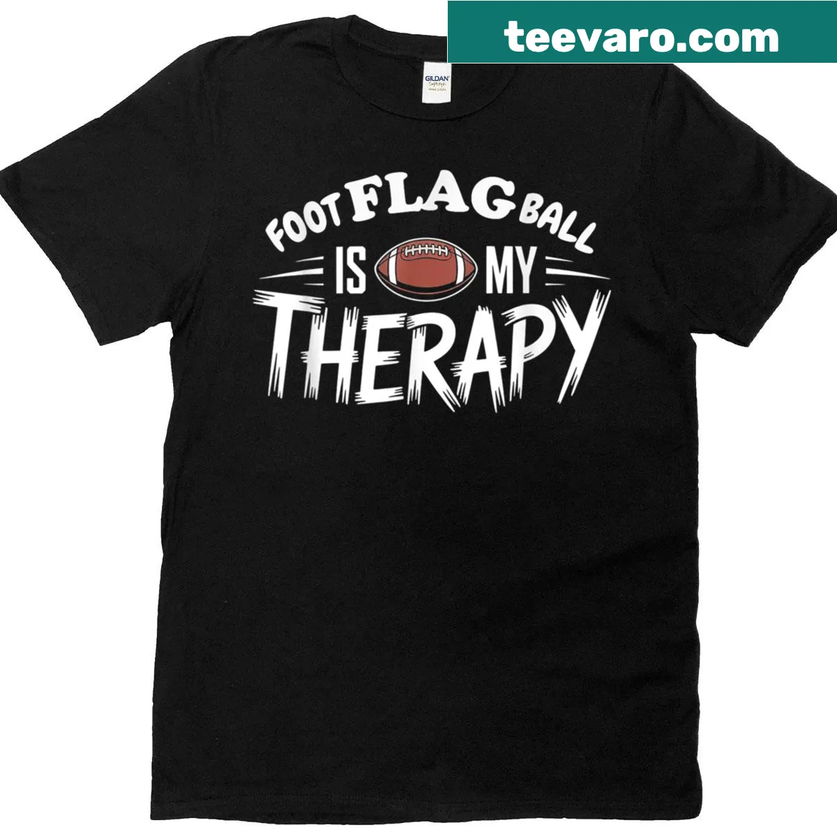 Funny t-shirt about flag football being therapy — on a men's t-shirt