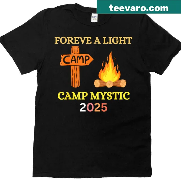 Illustration of a campfire with 'Camp Mystic 2025' text
