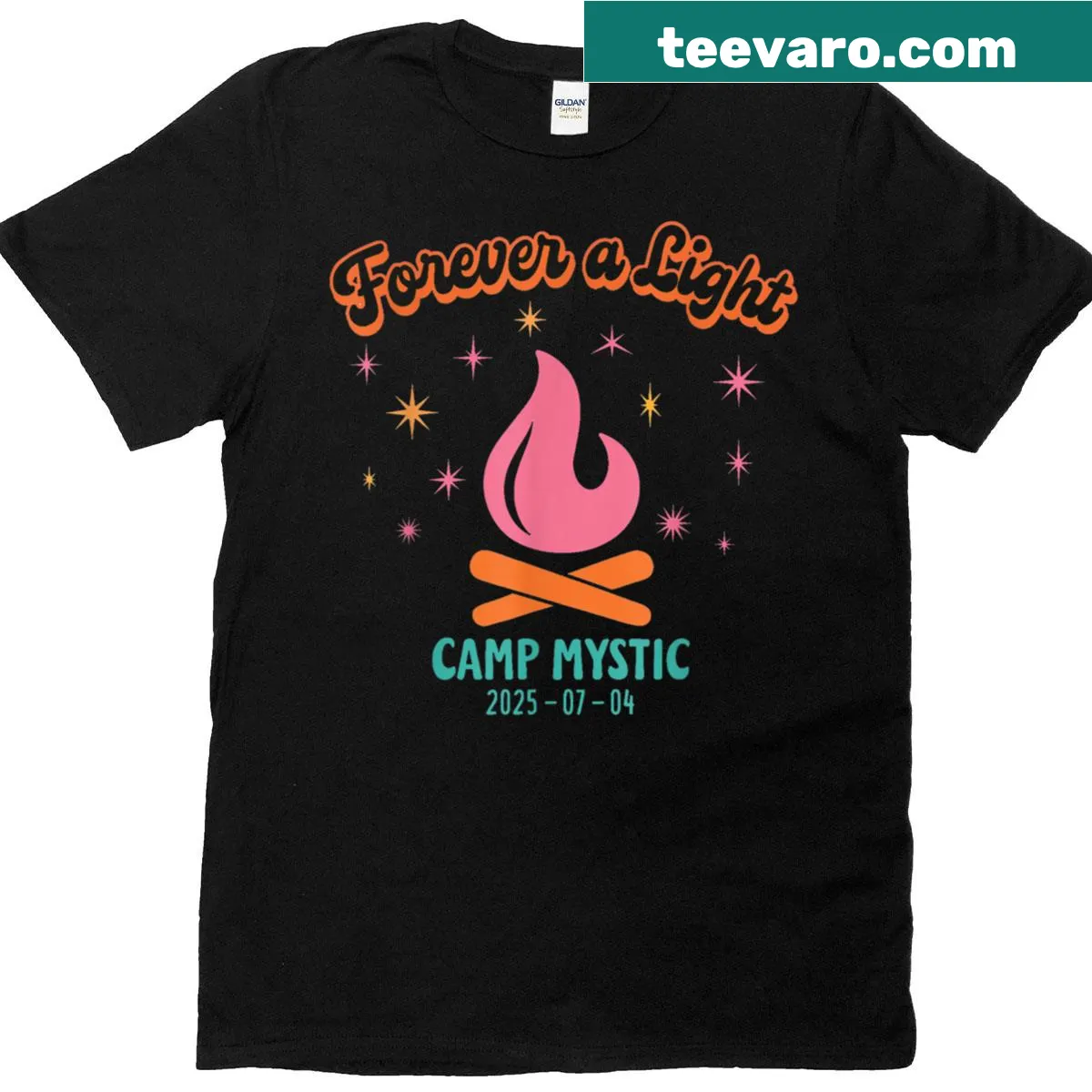Funny camping-themed t-shirt with campfire illustration — on a men's t-shirt