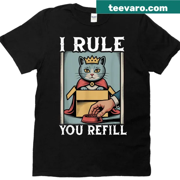 Whimsical cat in a box with 'I Rule You' text design