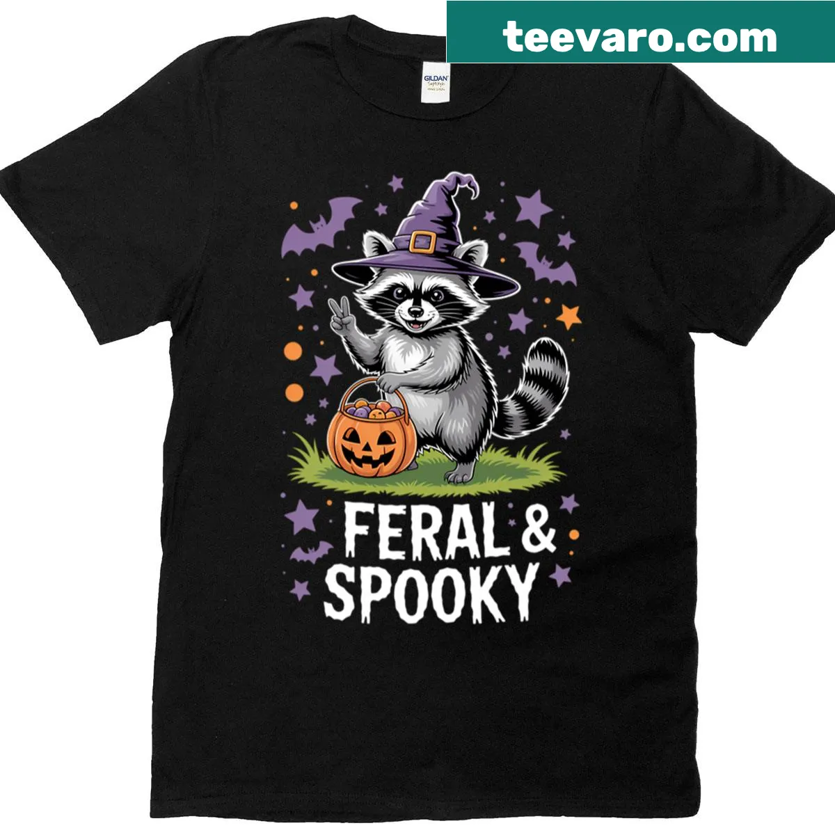 Cute cartoon raccoon graphic for Halloween shirt — on a men's t-shirt