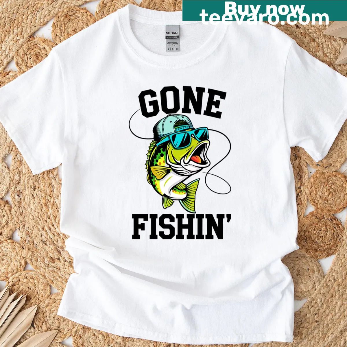 Funny cartoon bass fish design for fishing enthusiasts — on a men's t-shirt