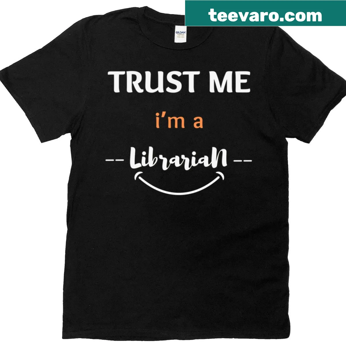 Minimalist librarian tee with a humorous slogan — on a men's t-shirt