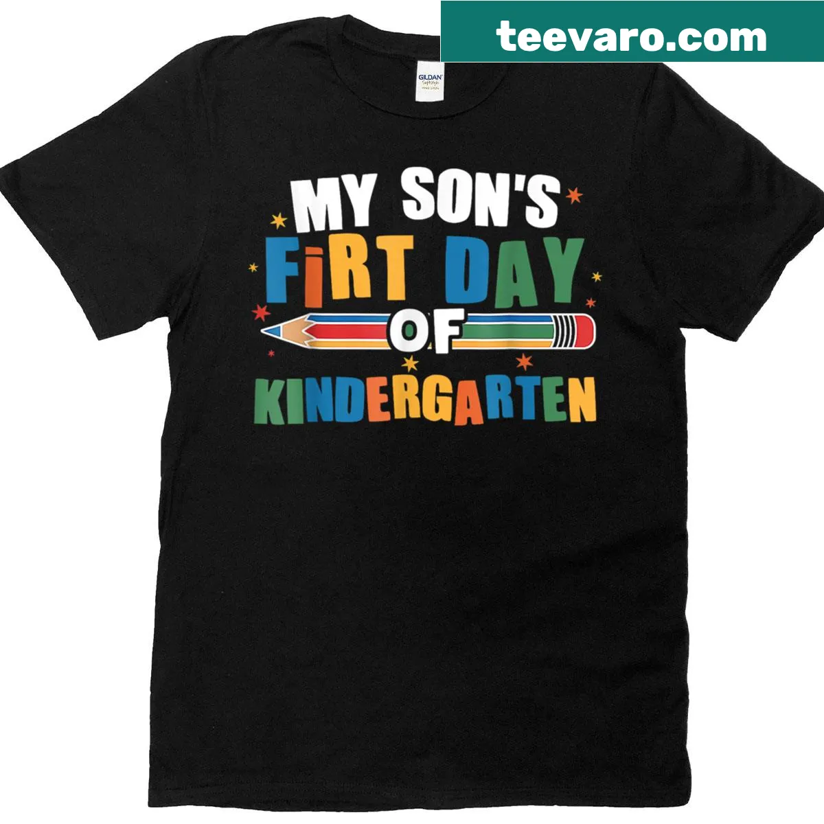 Funny T-shirt for parents celebrating their child's first day of kindergarten — on a men's t-shirt