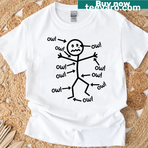 T-shirt with a cartoon character saying 'Ow Ow Ow' in a playful design.