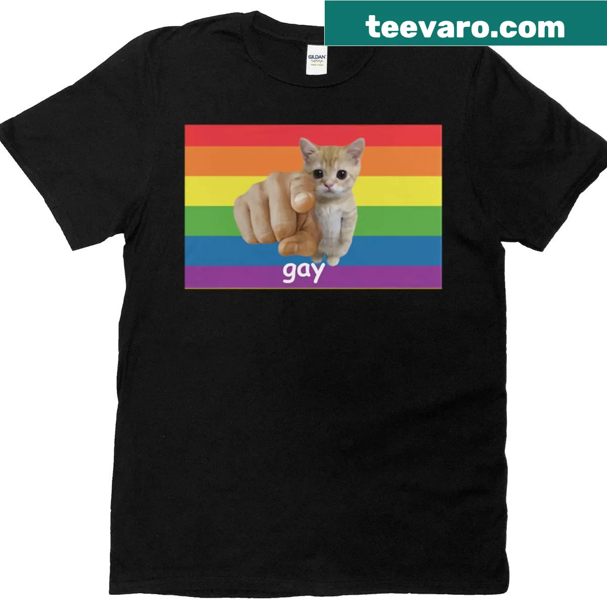Cute T-shirt featuring a cat design celebrating LGBTQ+ pride — on a men's t-shirt
